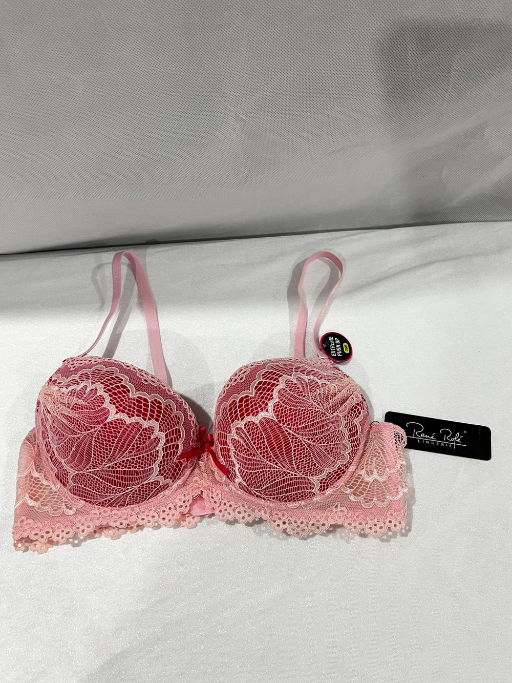 Rene Rofe Lingerie Extreme Push-Up Bra Size 36B Pink Lace Bra